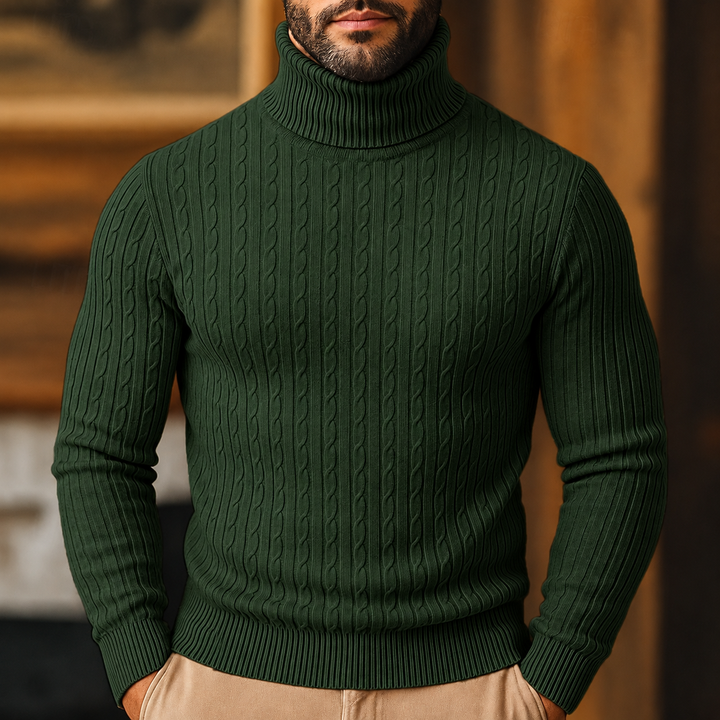 Men's Cable-Knit Polo Neck – Fine Knit Sweater