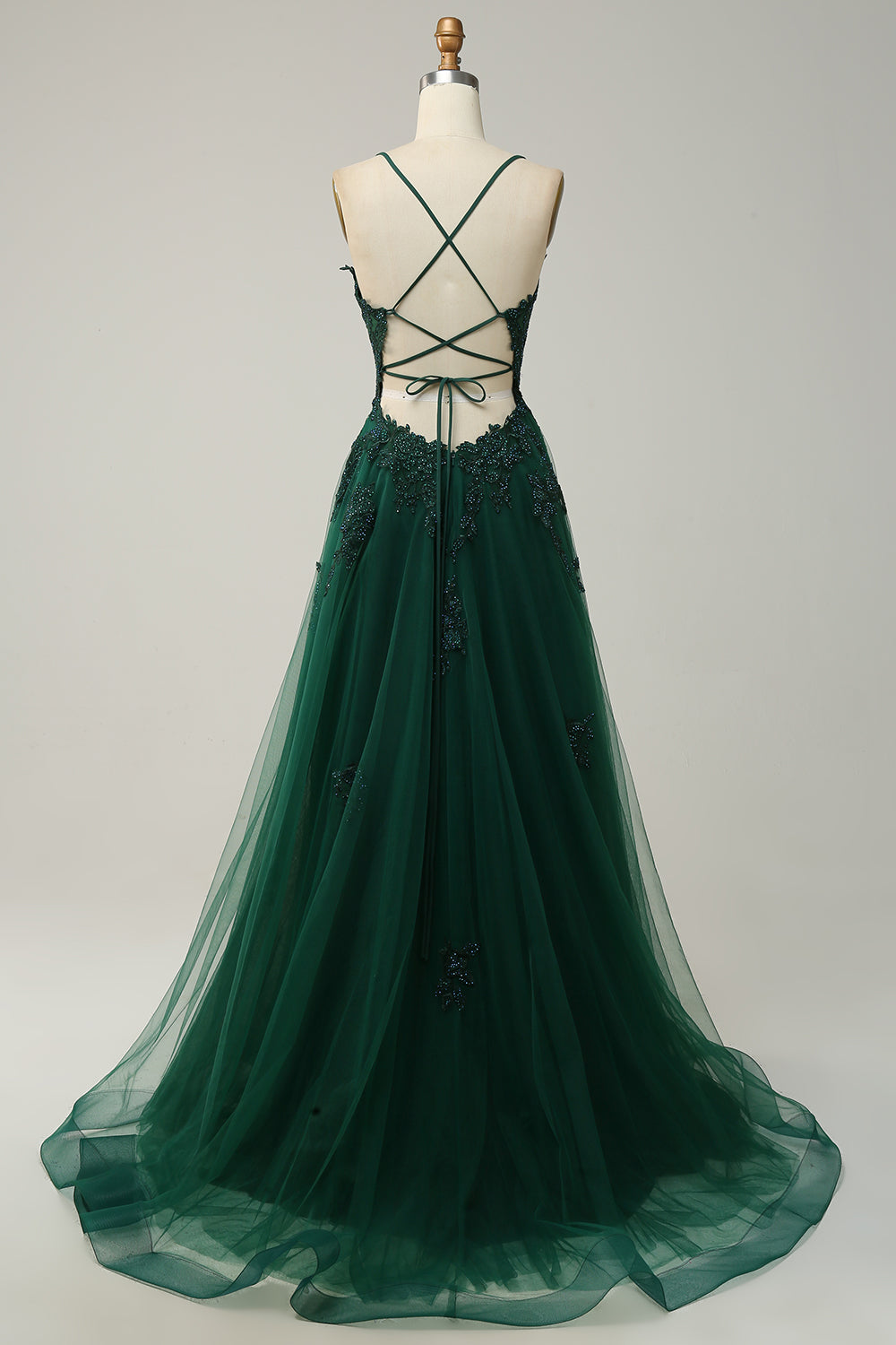 Stylish A-Line Ball Gown with Spaghetti Straps and Lace-Up Back - Julia