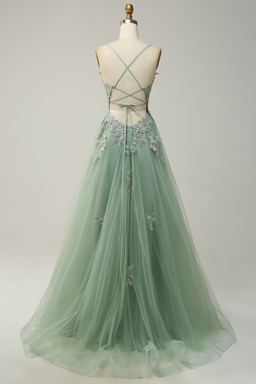 Stylish A-Line Ball Gown with Spaghetti Straps and Lace-Up Back - Julia