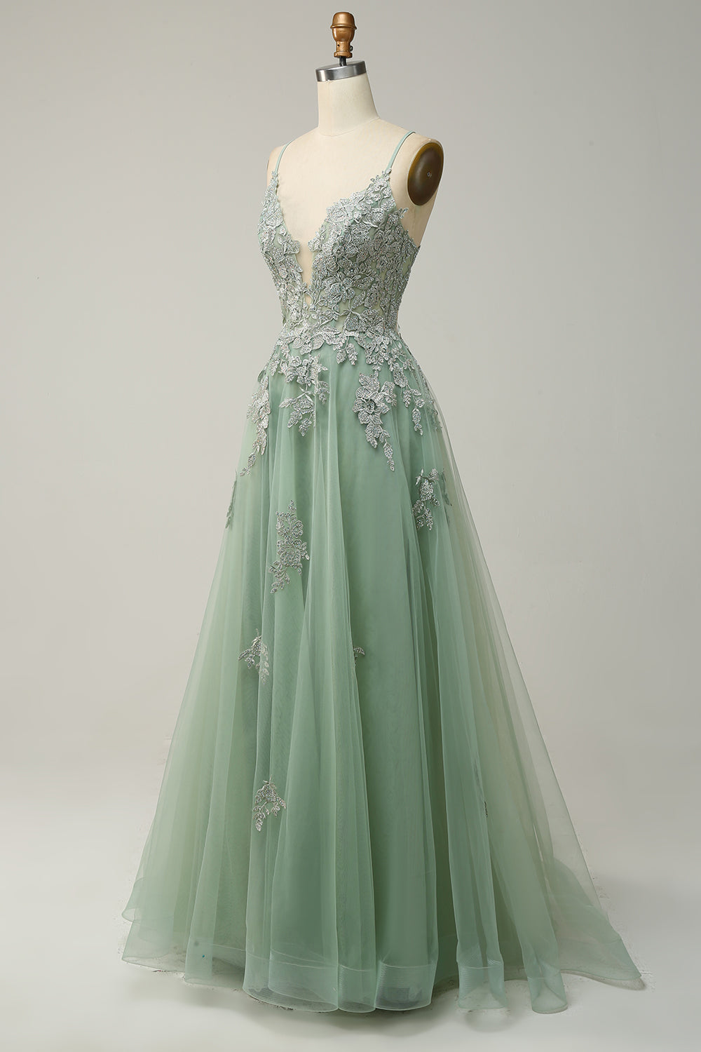 Stylish A-Line Ball Gown with Spaghetti Straps and Lace-Up Back - Julia
