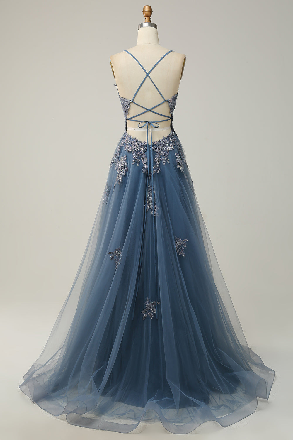 Stylish A-Line Ball Gown with Spaghetti Straps and Lace-Up Back - Julia
