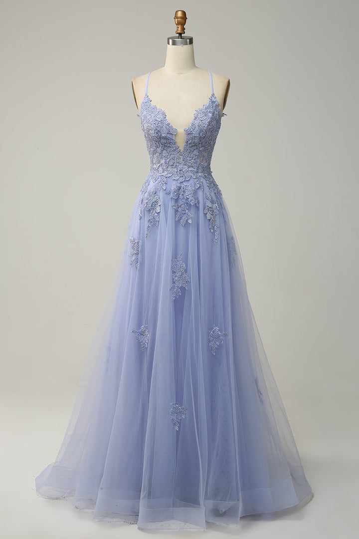Stylish A-Line Ball Gown with Spaghetti Straps and Lace-Up Back - Julia