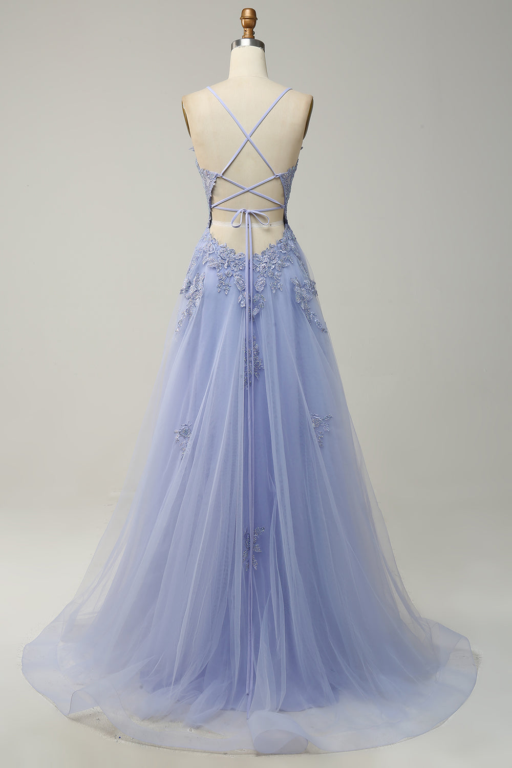 Stylish A-Line Ball Gown with Spaghetti Straps and Lace-Up Back - Julia