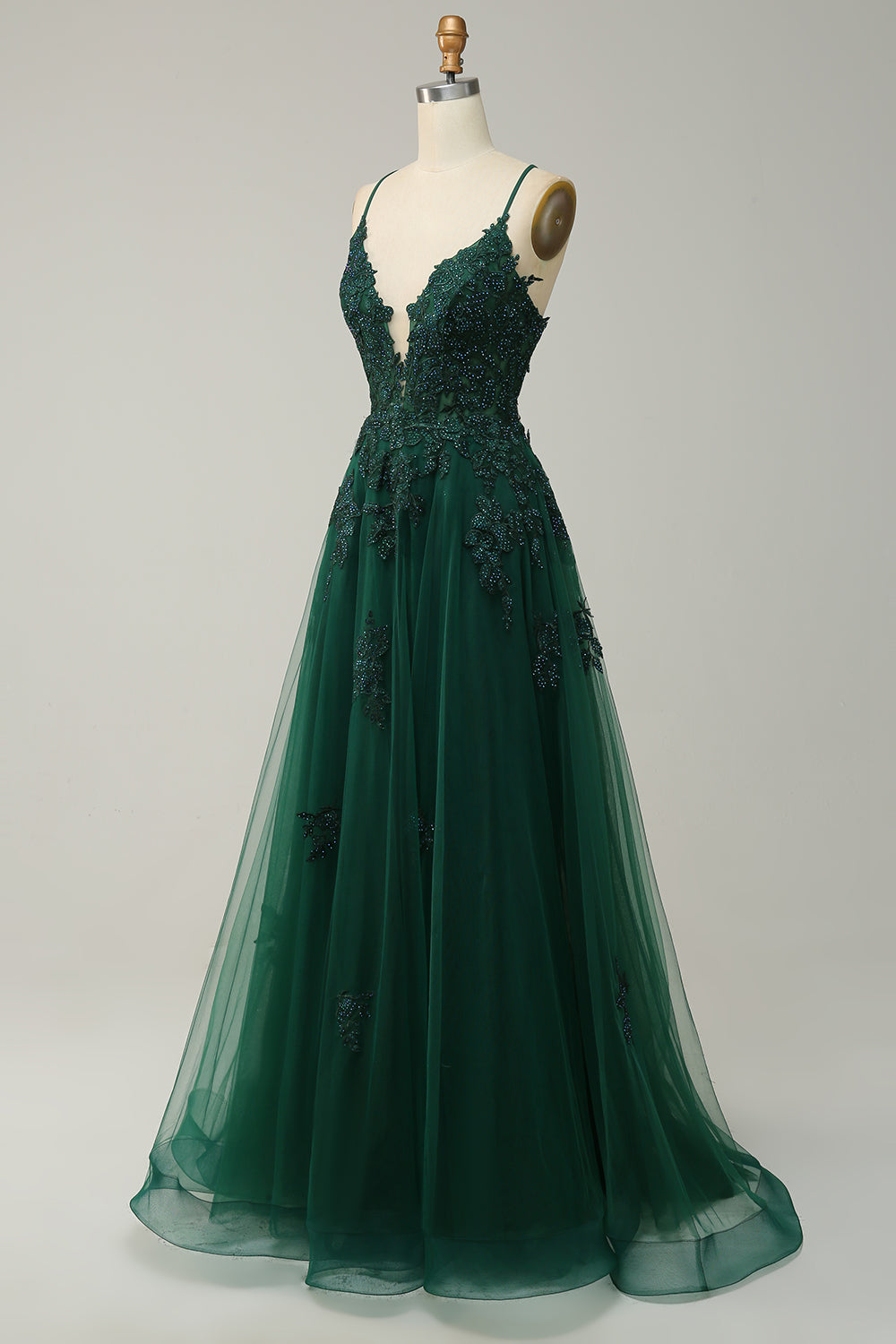 Stylish A-Line Ball Gown with Spaghetti Straps and Lace-Up Back - Julia