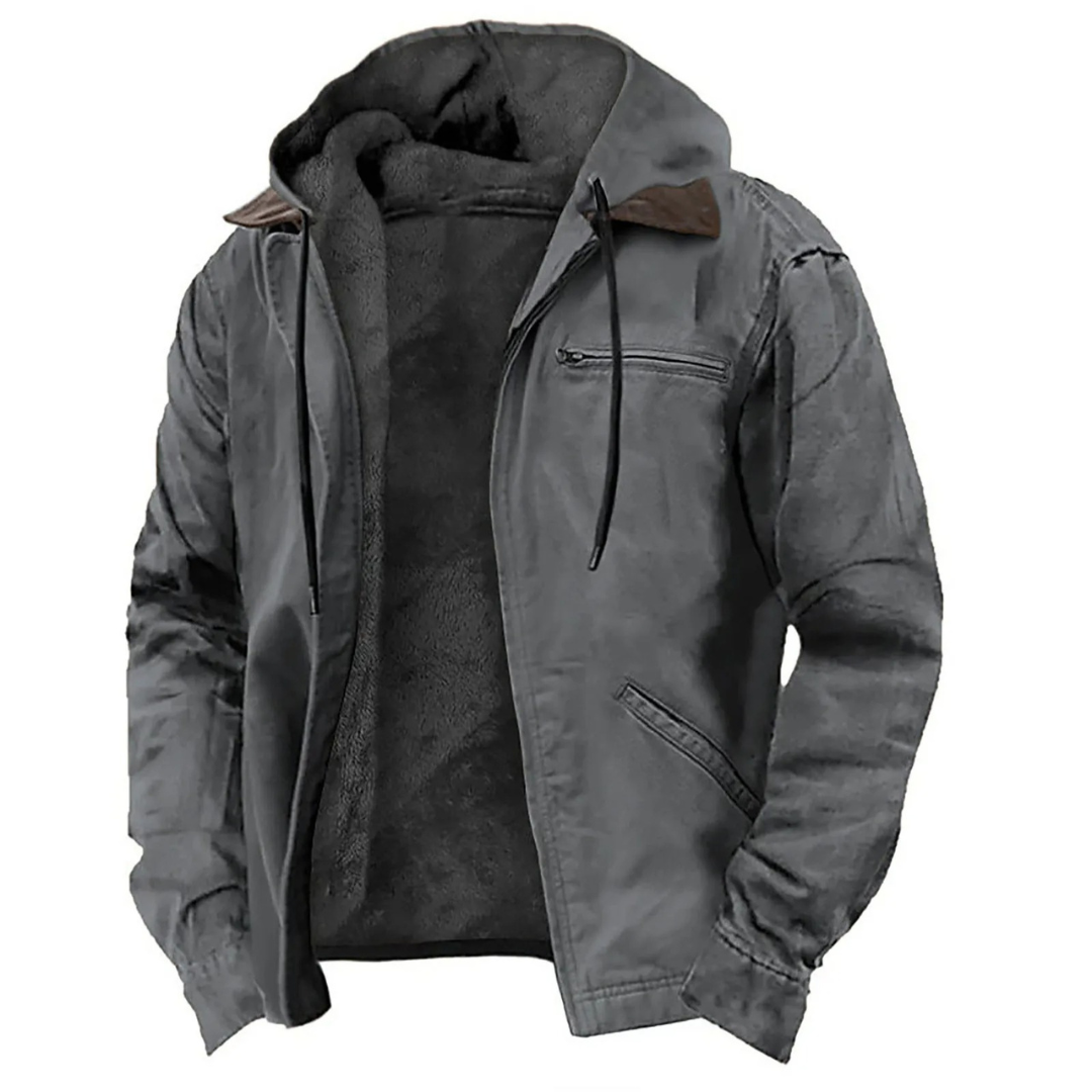Men's Winter Jacket with Detachable Hood – Warm Jacket with Full-Length Zip