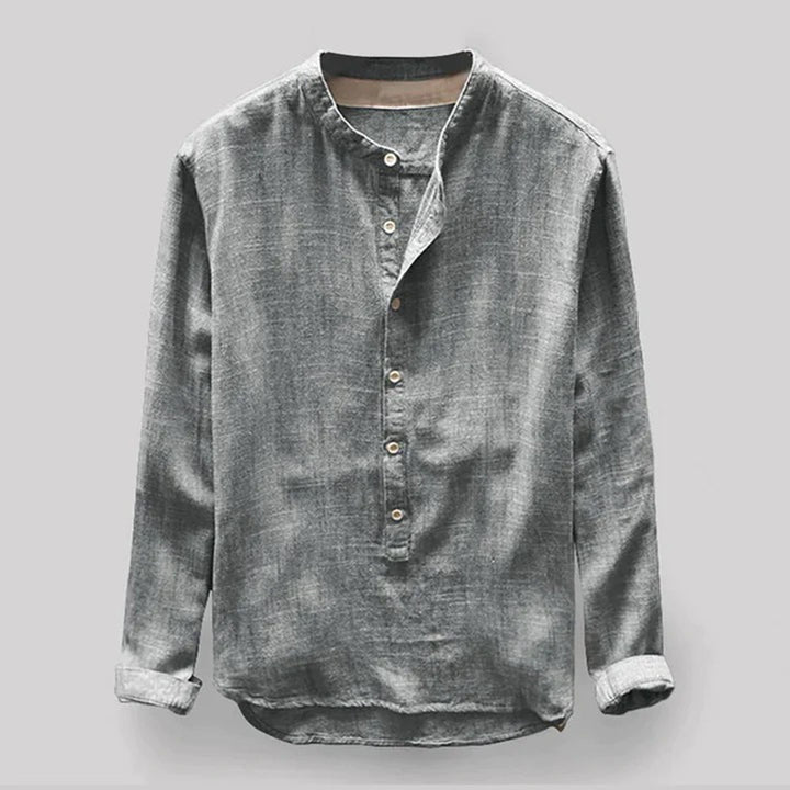 Men's Linen-Look Long-Sleeve Mandarin Collar Shirt – Elian