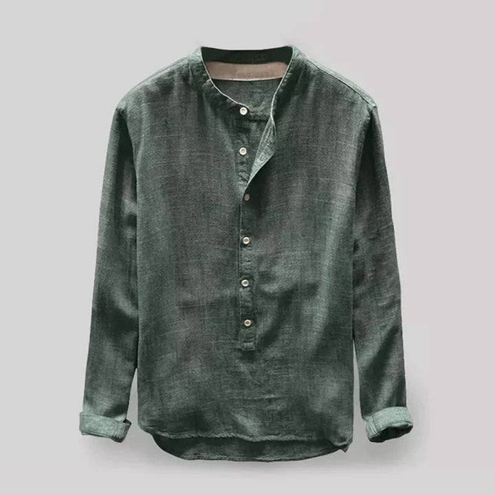 Men's Linen-Look Long-Sleeve Mandarin Collar Shirt – Elian