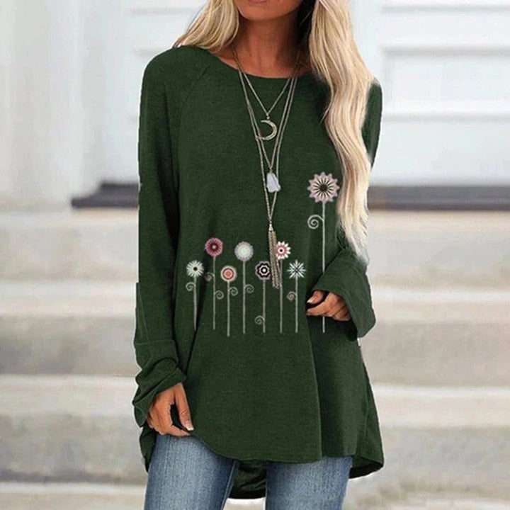 Sweatshirt with 3D Floral Embroidery - Soft Texture Meets Subtle Elegance