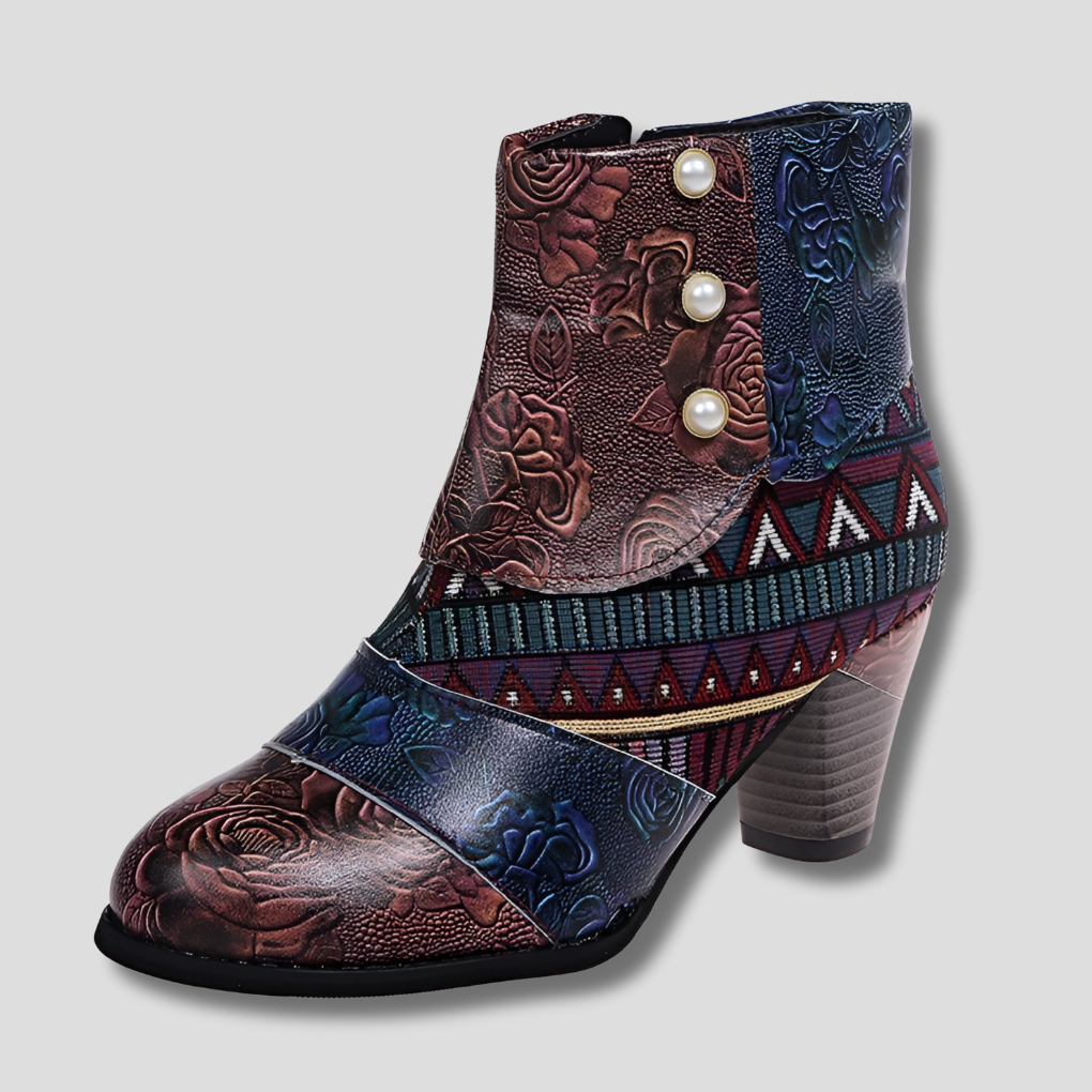 Women's Embossed Floral Chunky-Heel Boots