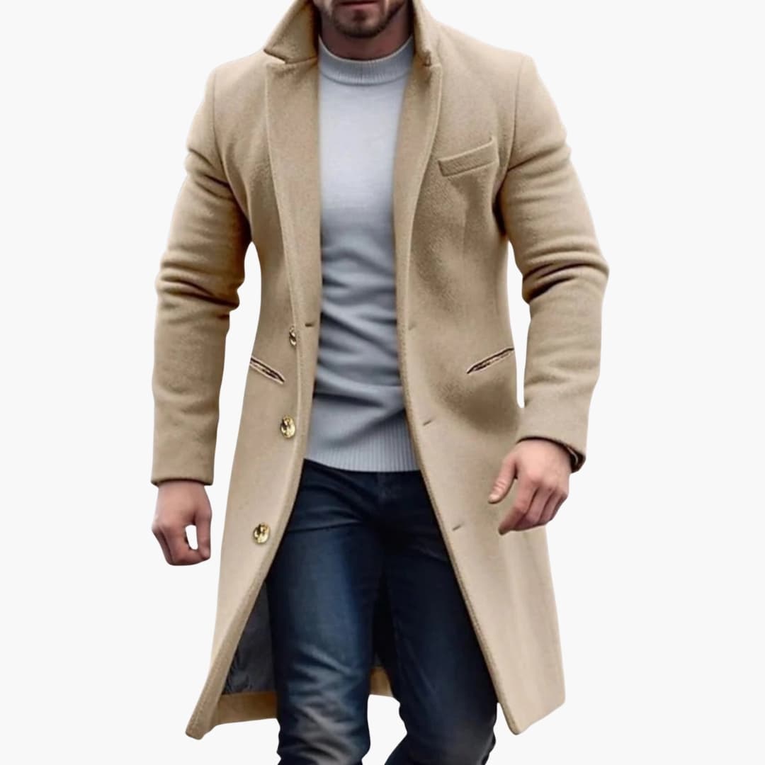 Men’s Long Coat – Button Placket Style