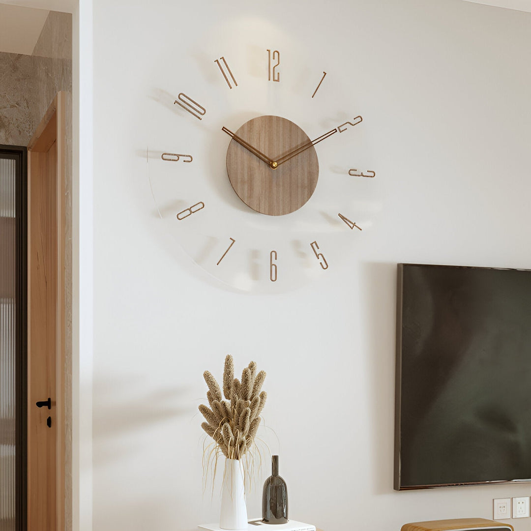 ClearWood Silent Wall Clock – Contemporary Design in Wood and Acrylic