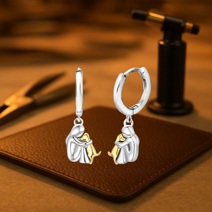Minimalist silver earrings with little dog