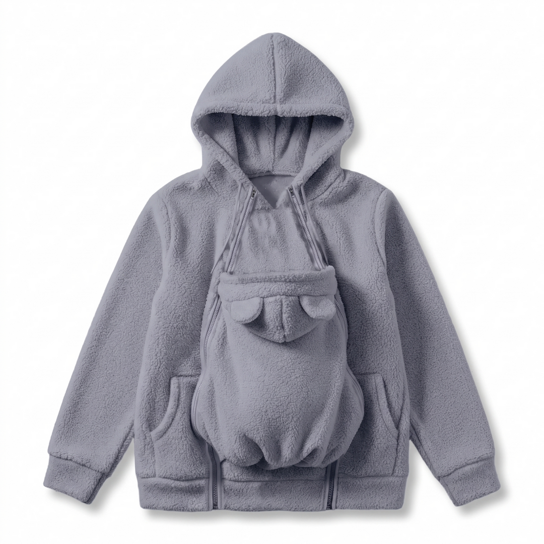 Cozy fleece baby-carrying hoodie with front pouch