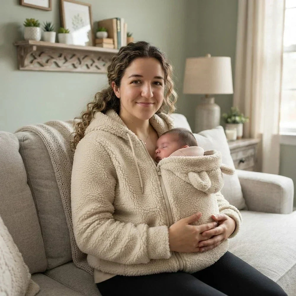 Cosy Fleece Baby-Wearing Hoodie with Front Pouch