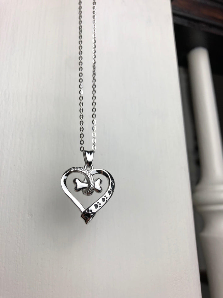 Dog Paw and Heart Pendant in Stainless Steel