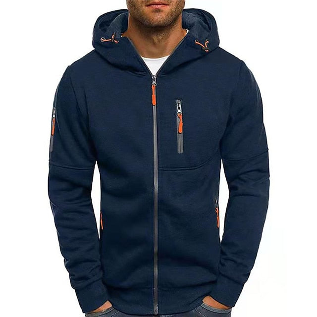 Men's Hooded Jacket with Zip | Sporty Style with Hood and Pockets