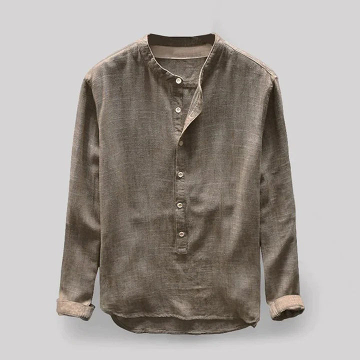 Men's Linen-Look Long-Sleeve Mandarin Collar Shirt – Elian