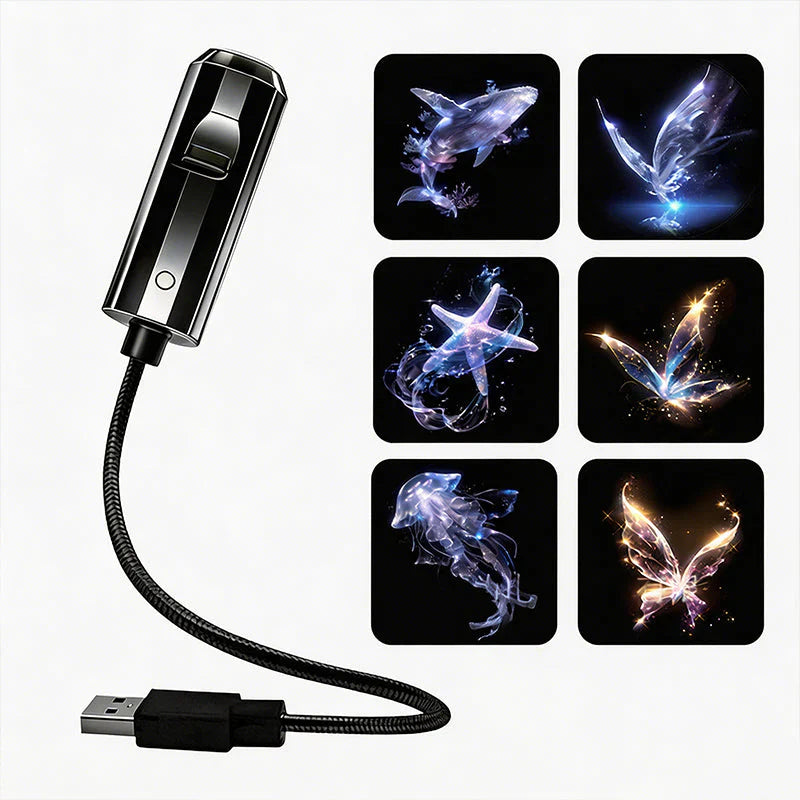 LED Galaxy Star Projector with 10 Slides and Flexible USB Arm