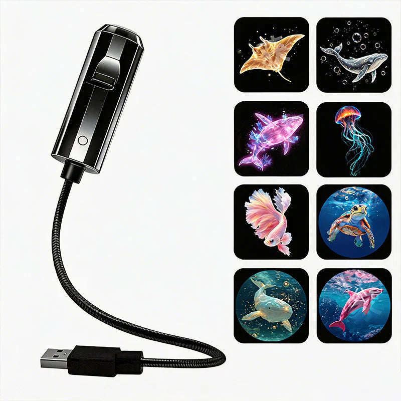 LED Galaxy Star Projector with 10 Slides and Flexible USB Arm