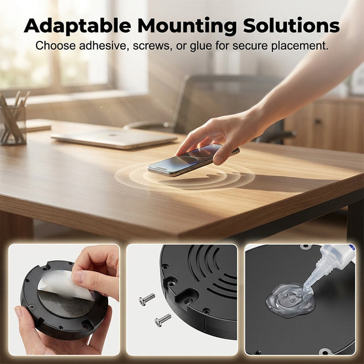 Under-Desk Wireless Charger | Hidden Mount | Charges Through Wood & Stone