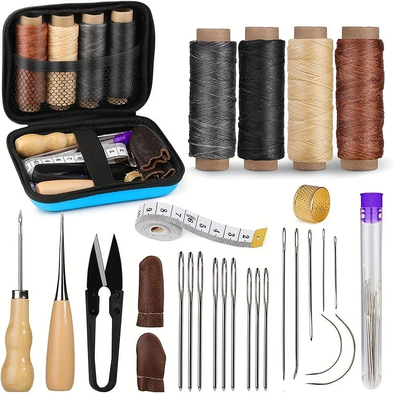 Leather Sewing Kit with Waxed Thread and Precision Needles