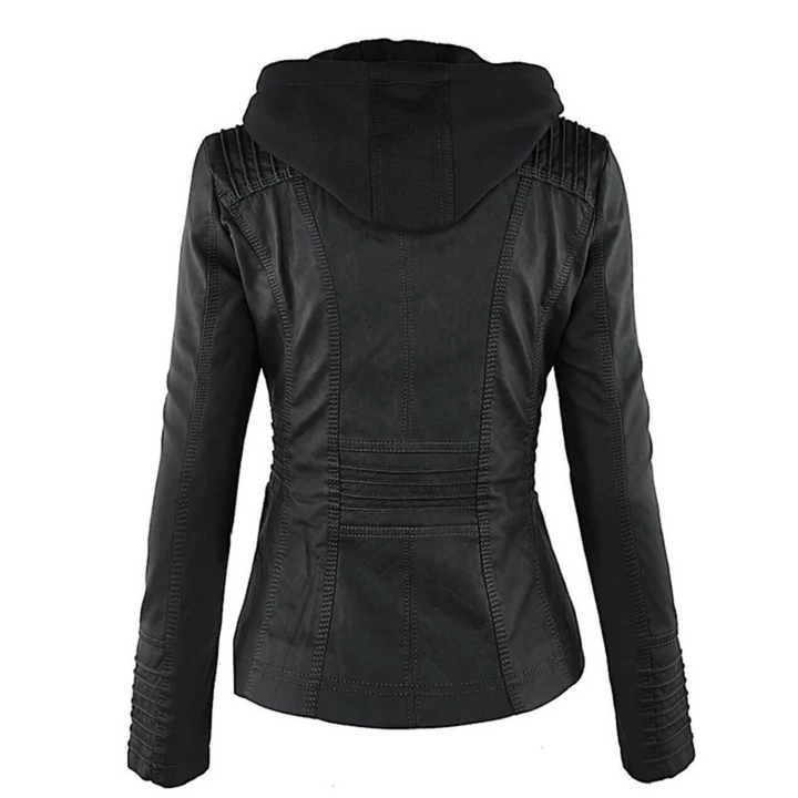 Women's Hooded Leather Jacket - Emma