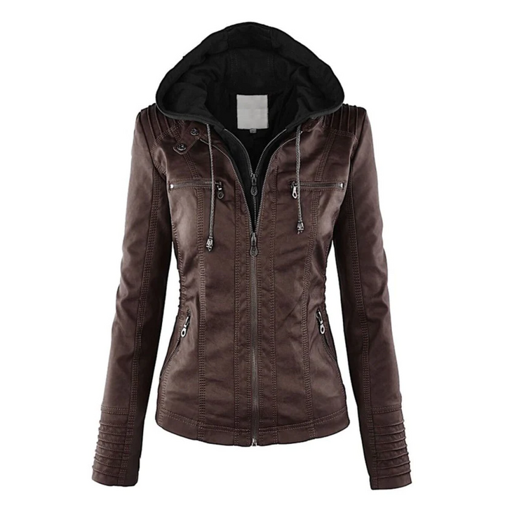 Women's Hooded Leather Jacket - Emma