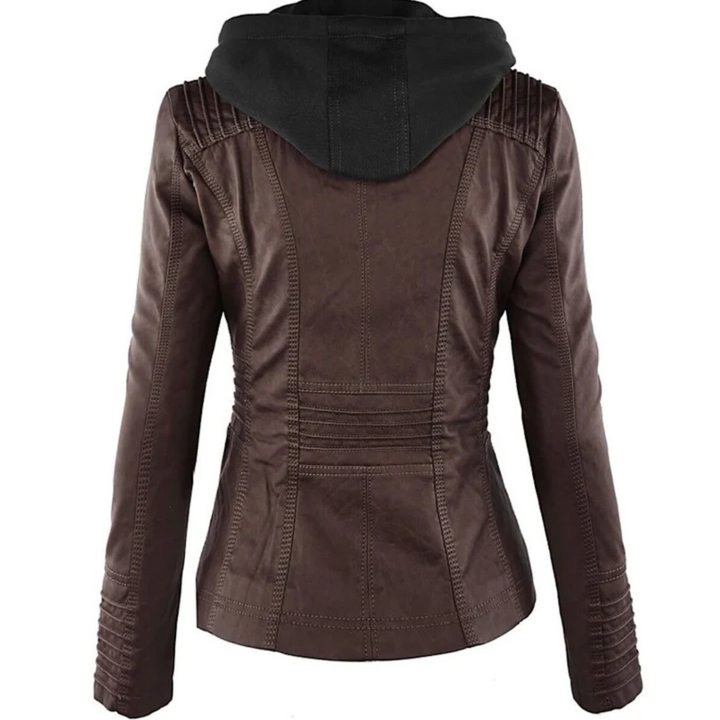 Women's Hooded Leather Jacket - Emma