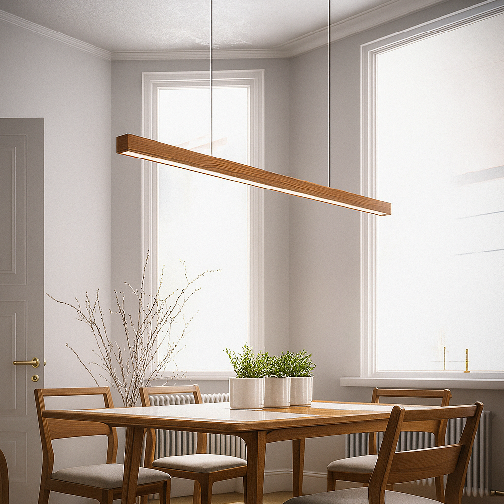 Wooden LED Pendant Light with Slim Beam – Linear Design