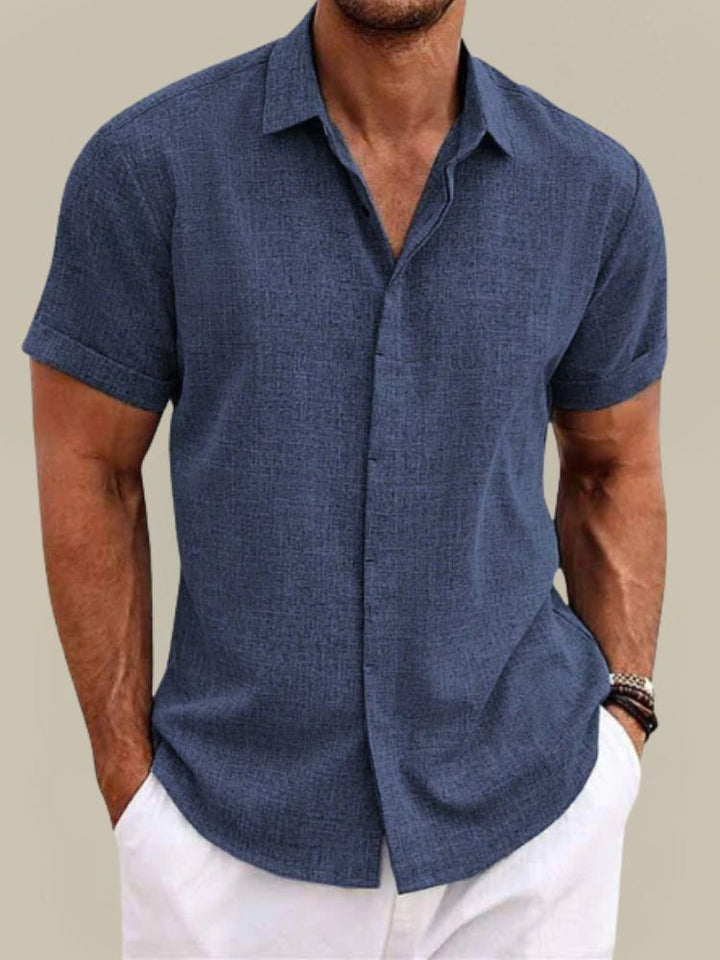 Men's Linen Short-Sleeved Shirt – Breathable, Lightweight Summer Shirt with Button Placket