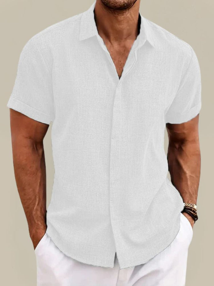 Men's Linen Short-Sleeved Shirt – Breathable, Lightweight Summer Shirt with Button Placket