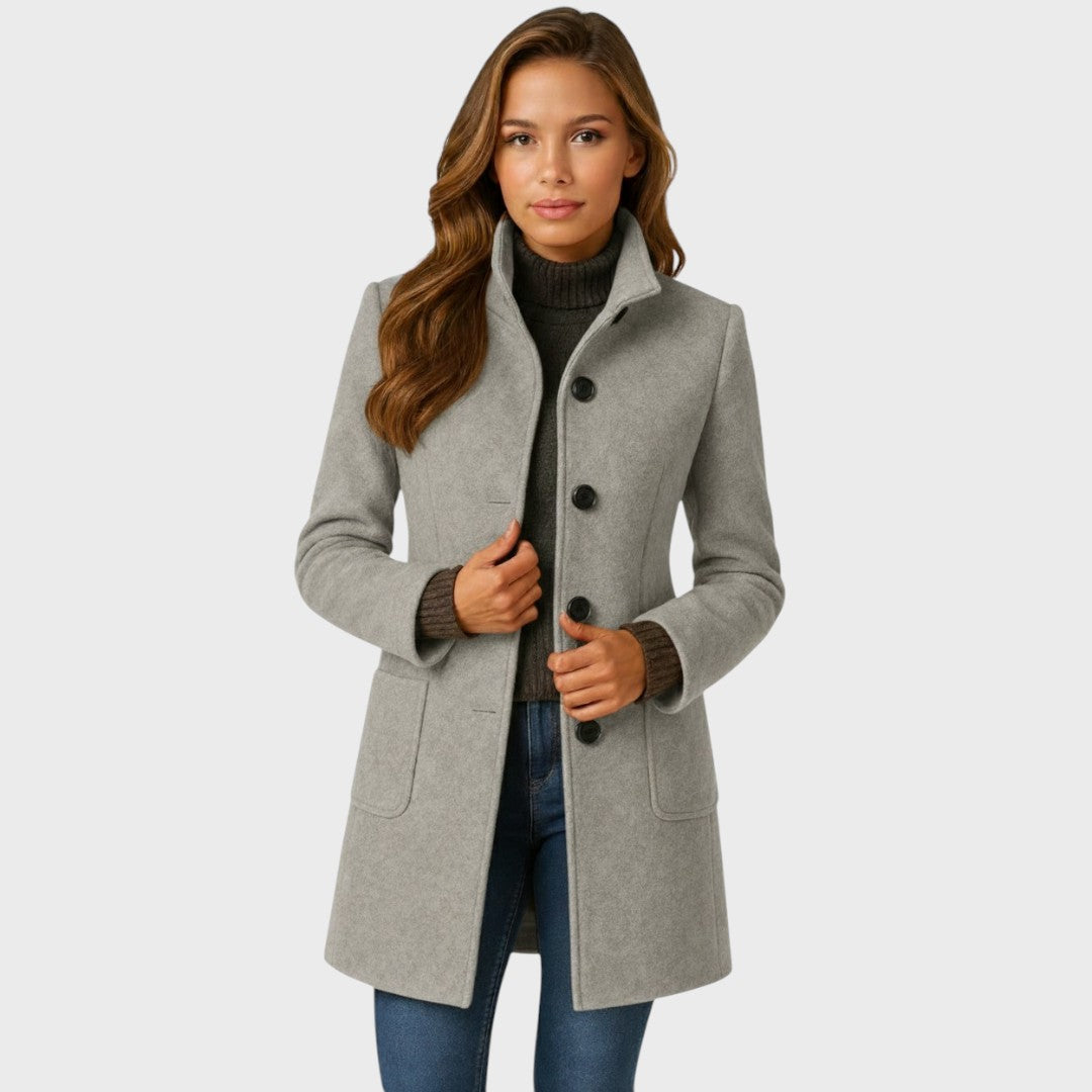 Women's Fitted Coat with Button Fastening – Elegant Style