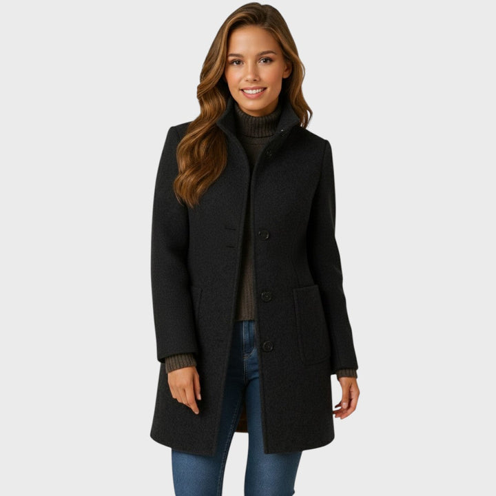 Women's Fitted Coat with Button Fastening – Elegant Style