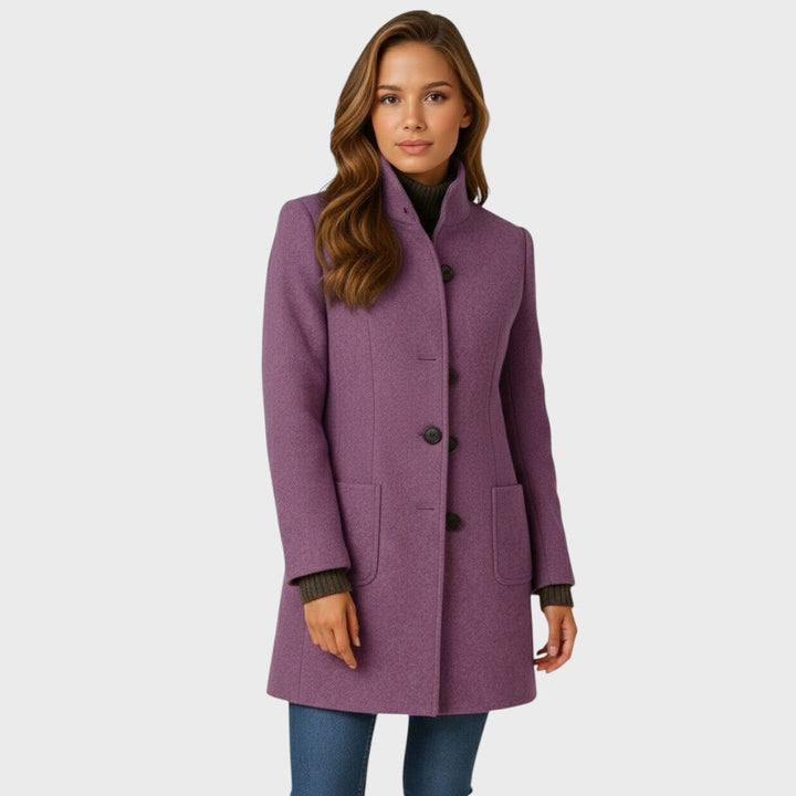 Women's Fitted Coat with Button Fastening – Elegant Style