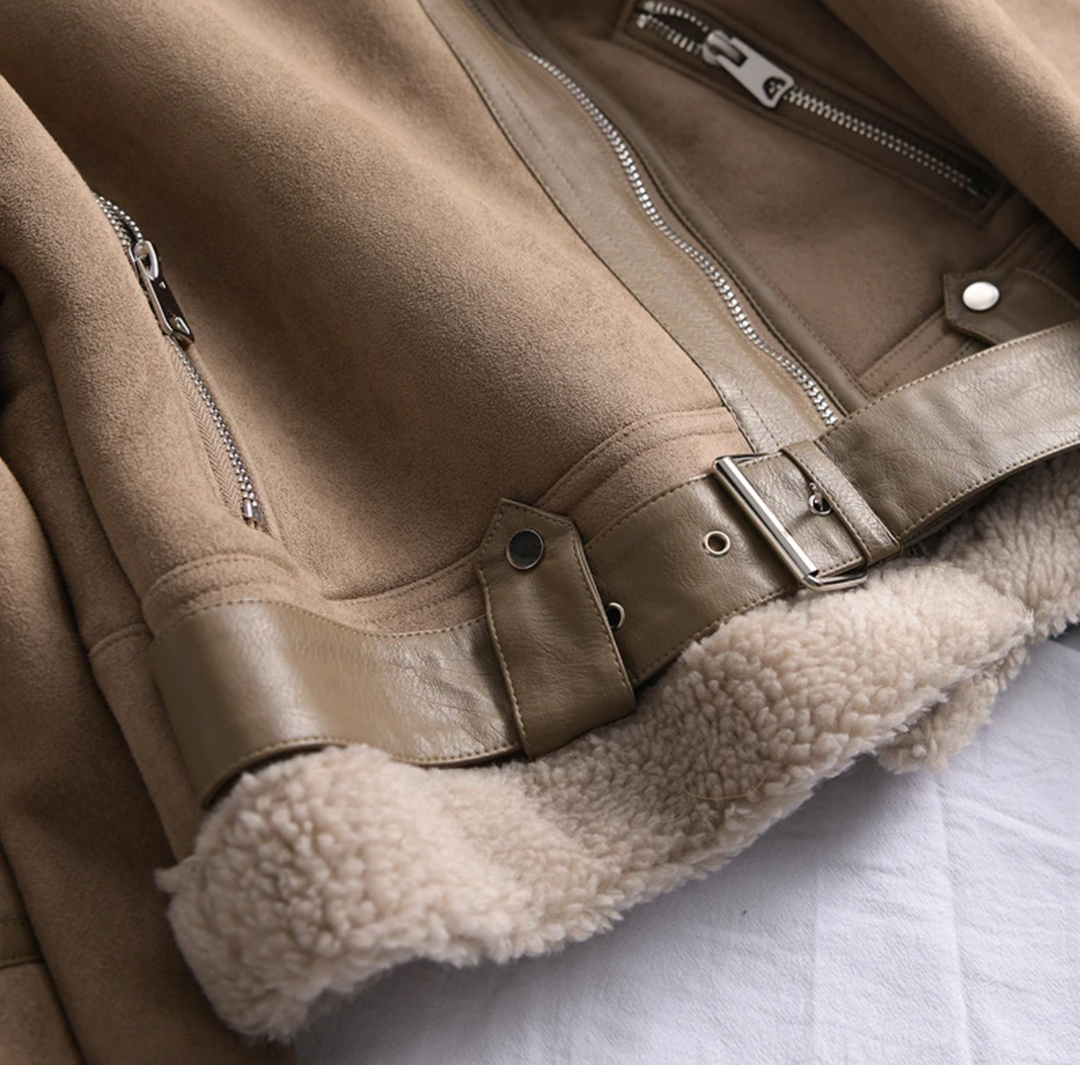 Women's Sherpa Fleece Bomber Jacket with Zip – Amira
