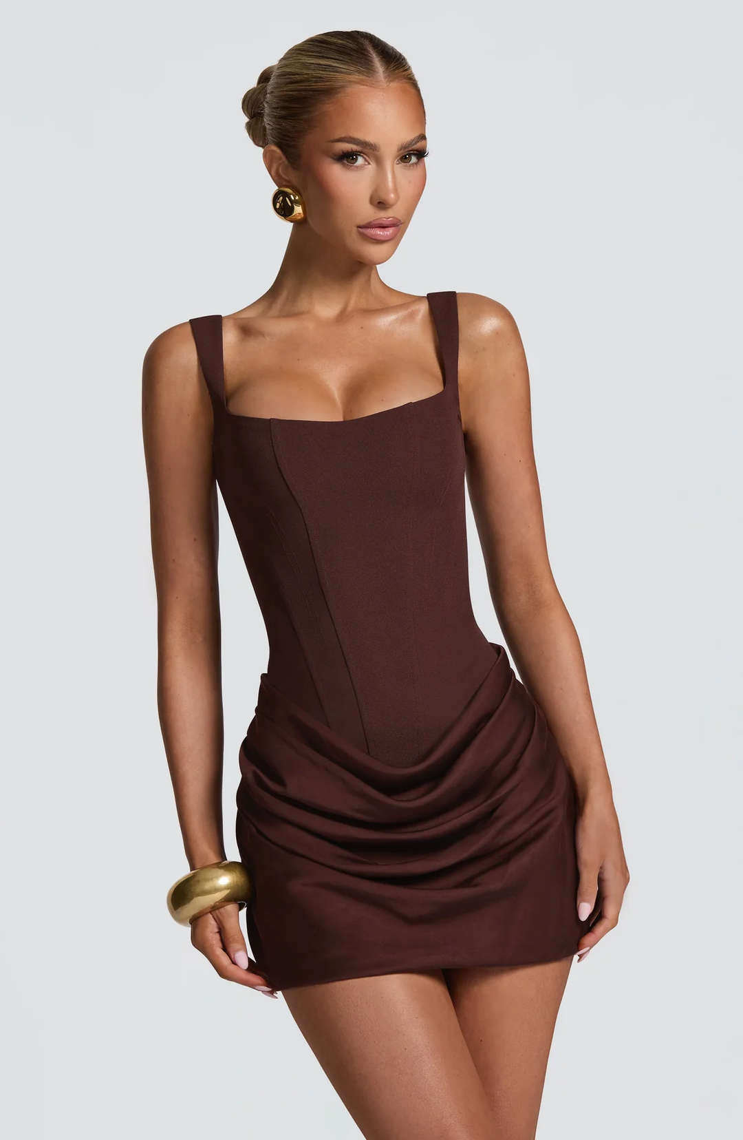 Mini Dress with Structured Bodice and Draped Skirt