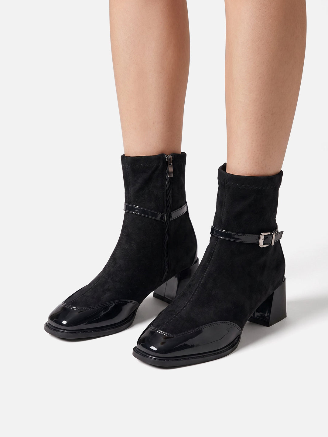 Women's Suede Buckle Ankle Boots with Block Heel