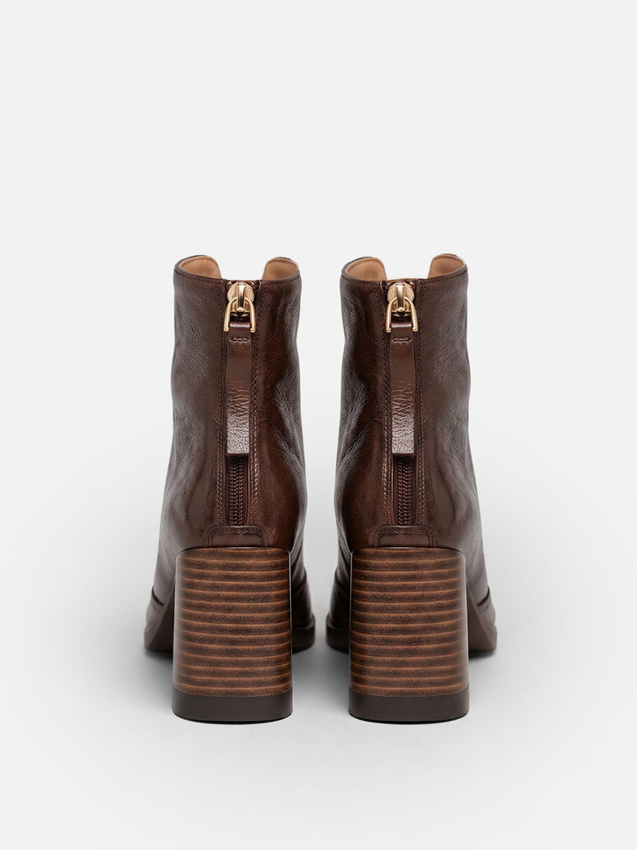 Women's Leather Zip Ankle Boots with Block Heel