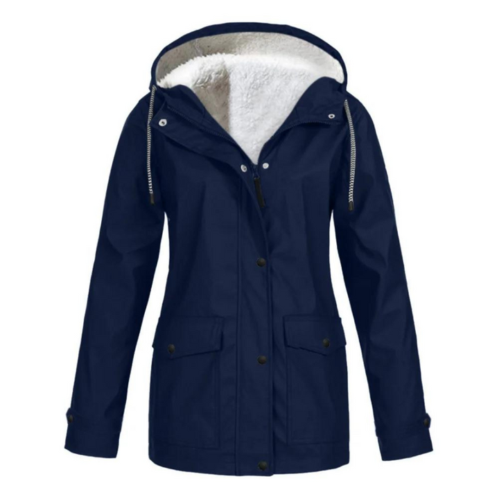 Women's Windproof Raincoat with Hood and Fleece Lining
