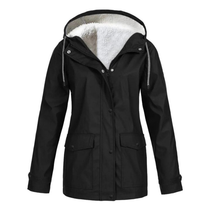 Women's Windproof Raincoat with Hood and Fleece Lining