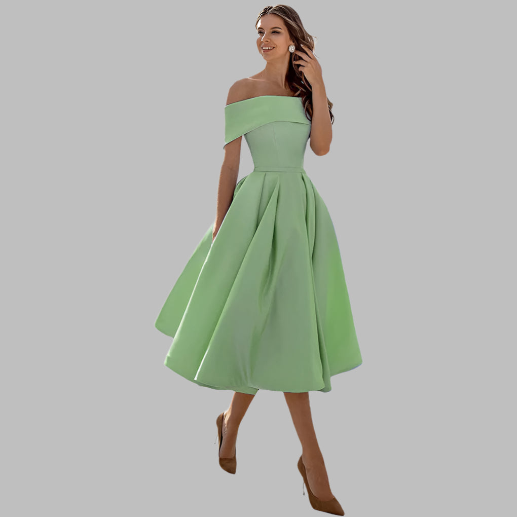 Off the Shoulder Satin Vintage Prom Dress