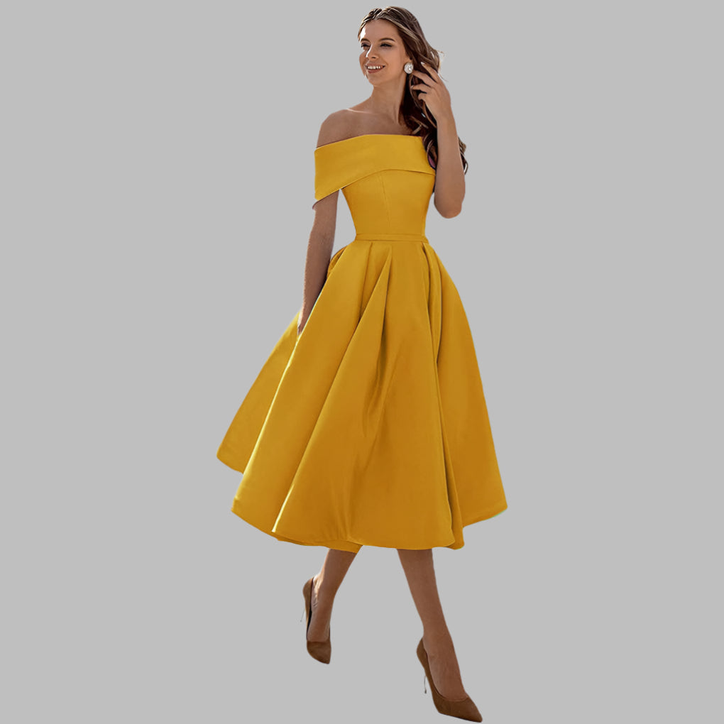Off the Shoulder Satin Vintage Prom Dress