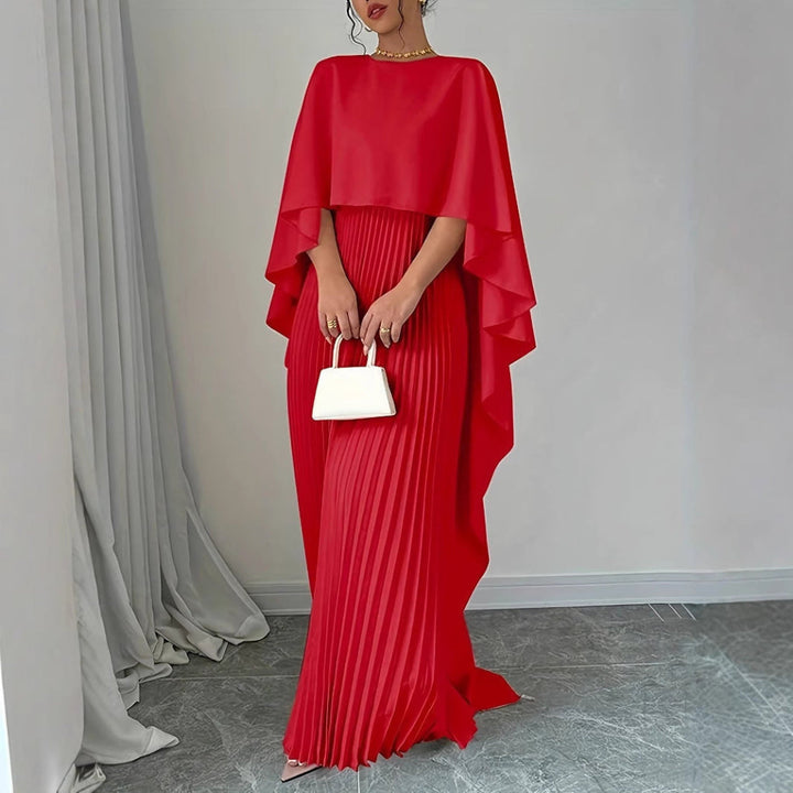 Women's Flowing Pleated Batwing Sleeve Maxi Dress