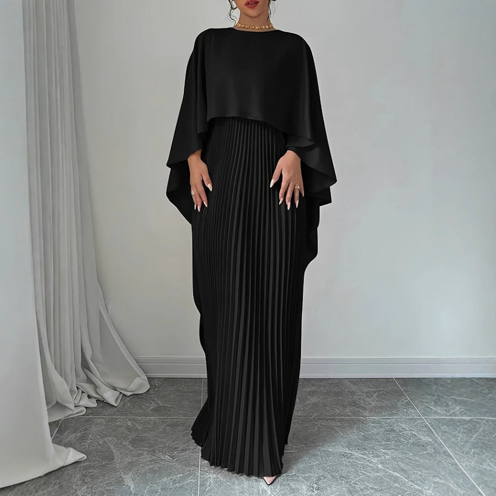 Women's Flowing Pleated Batwing Sleeve Maxi Dress