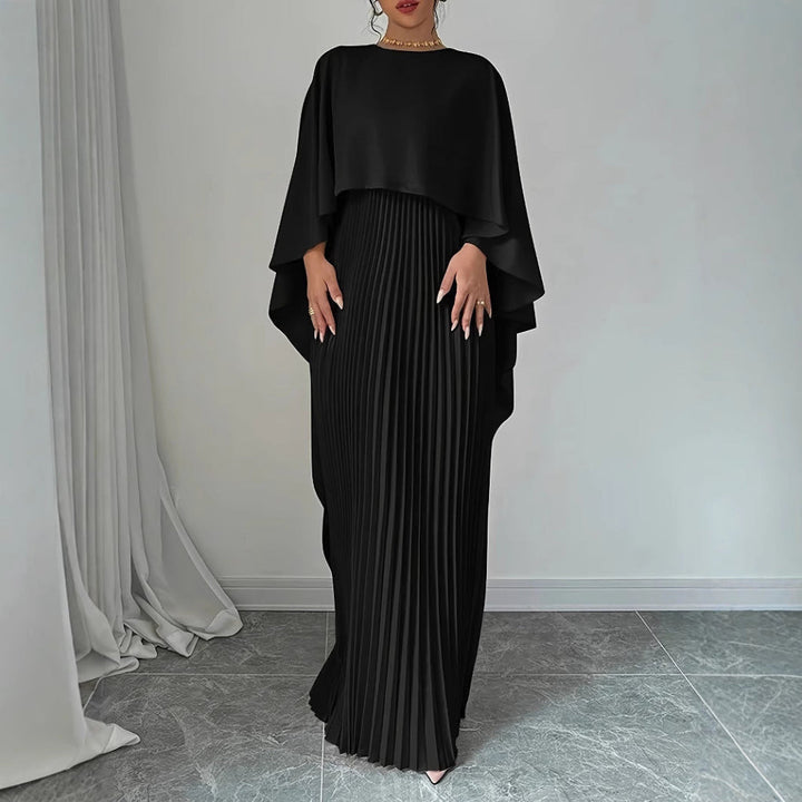Women's Flowing Pleated Batwing Sleeve Maxi Dress