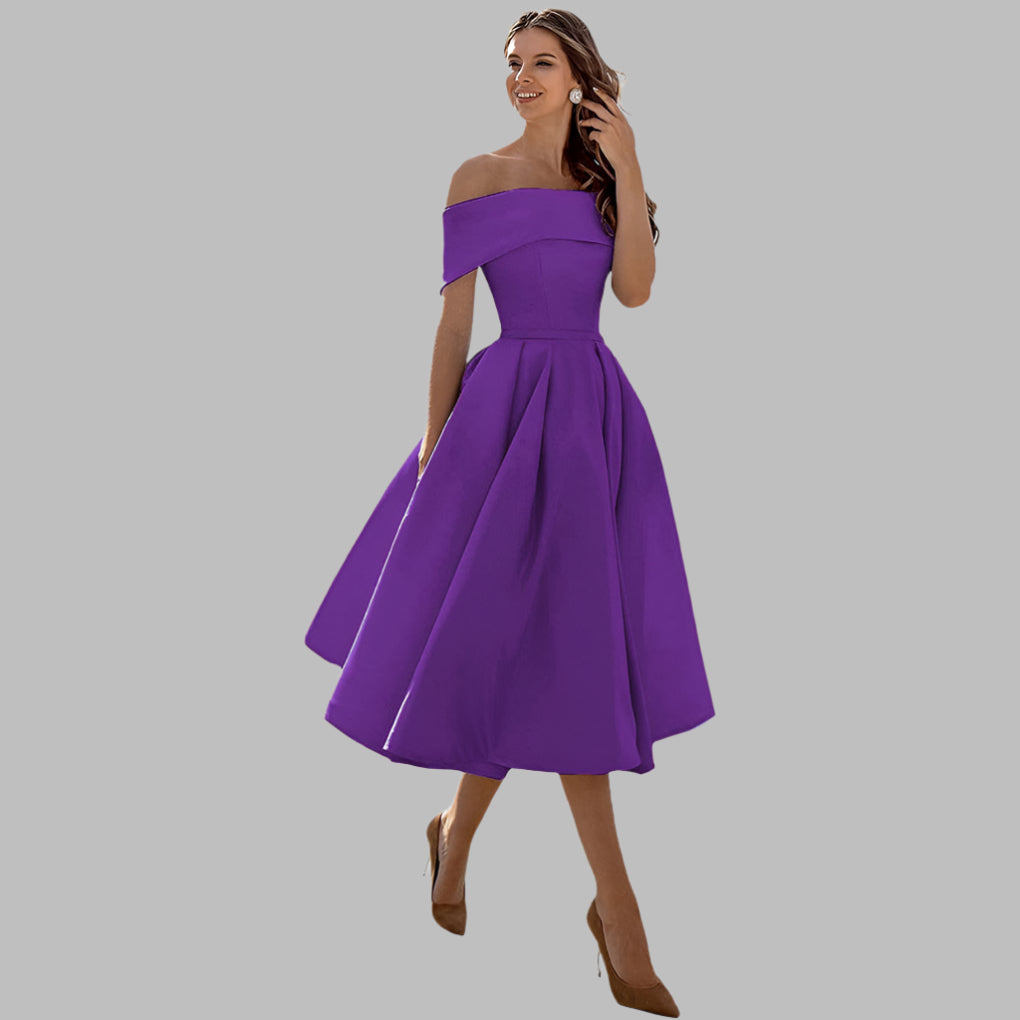 Off the Shoulder Satin Vintage Prom Dress
