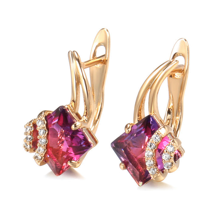 Elegant rose gold earrings with square cubic zirconia