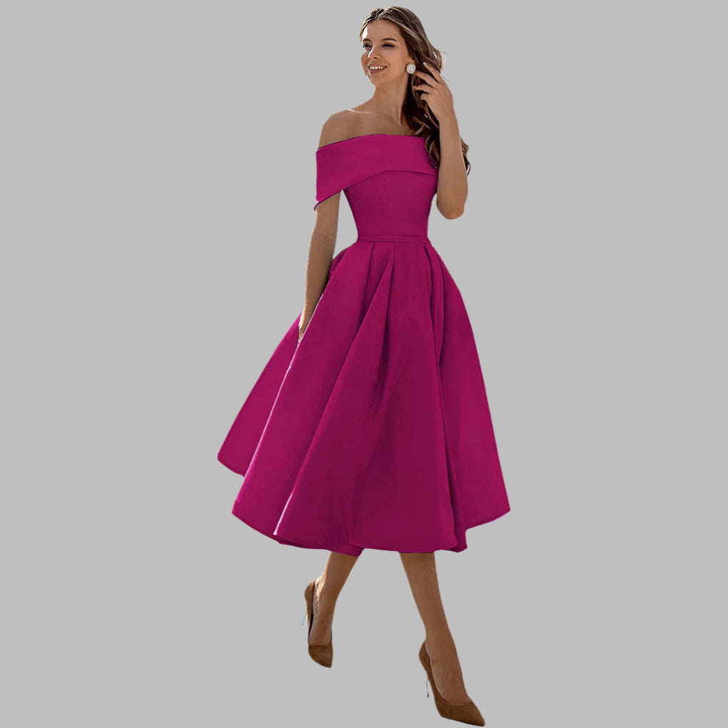 Off the Shoulder Satin Vintage Prom Dress