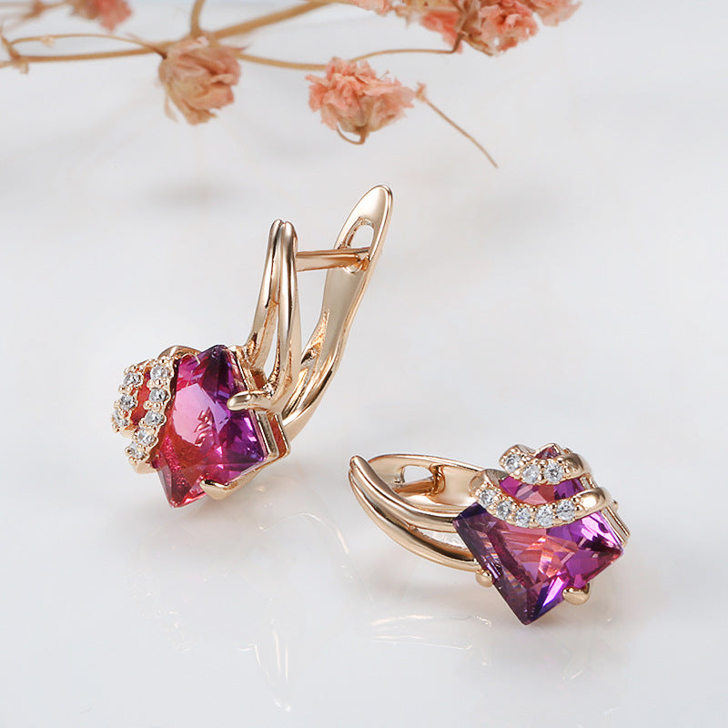 Elegant rose gold earrings with square cubic zirconia