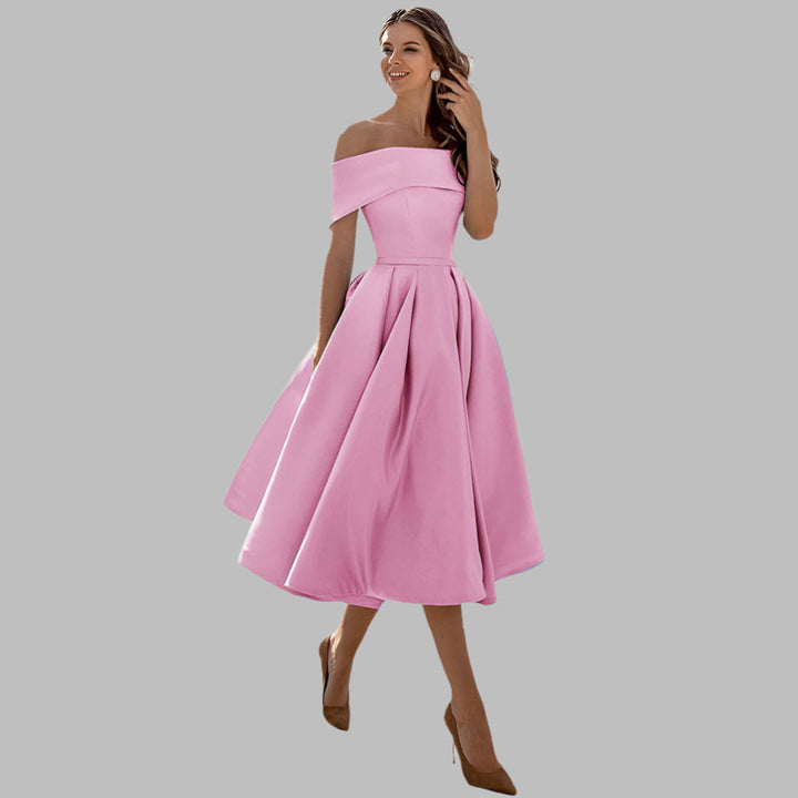 Off the Shoulder Satin Vintage Prom Dress